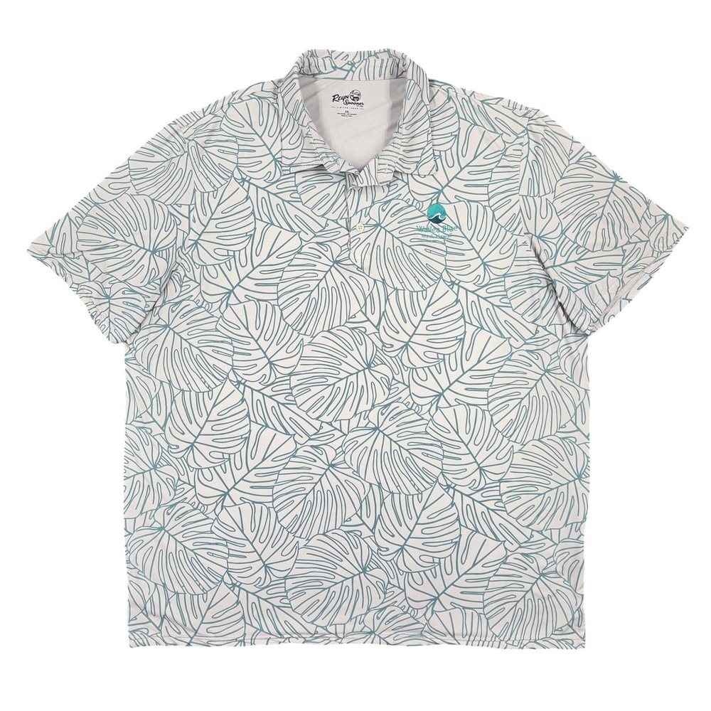 Reyn Spooner Wailea Blue Maui Hawaii Monstera Leaf Performance Polo Shirt 2XL